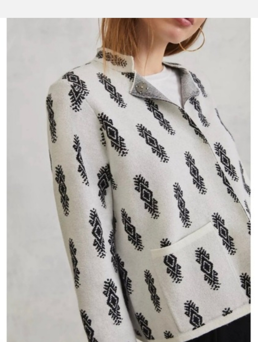 Anthropologie Pilcro Debra Knit Cardigan Sweater Jacket Black Cream Ikat Small